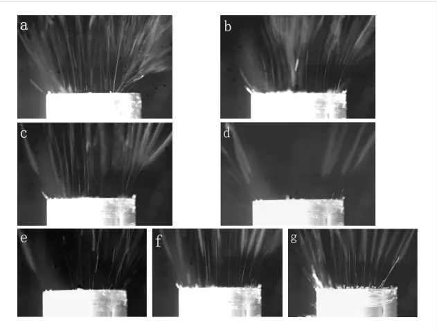 不同空气流量下的静电纺丝过程