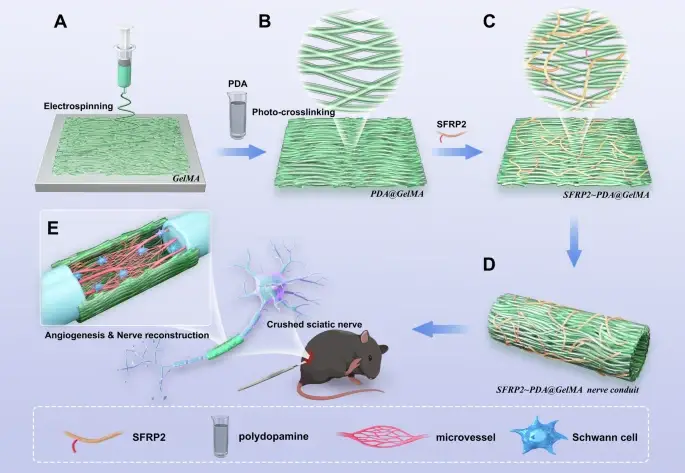 神经导管的制备和应用示意图 